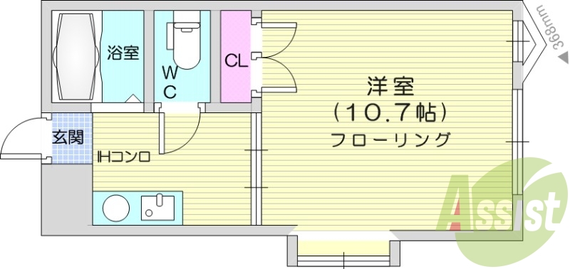 1K、IHクッキングヒーター、洋室乾燥機、エアコン