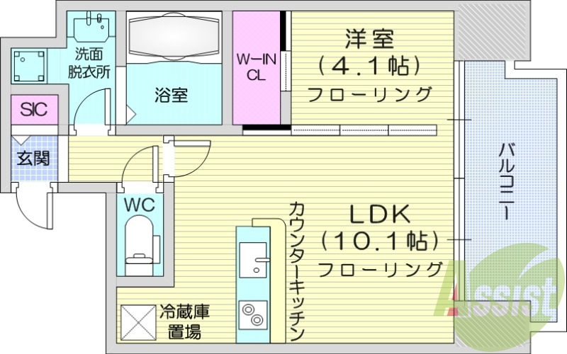 1LDK、都市ガス、宅配ボックス、防犯カメラ
