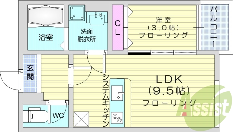 1LDK、エアコン、室内洗濯機置場、トイレ浴室別、収納