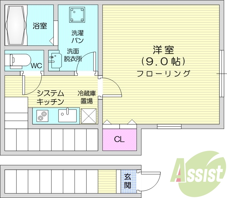 １k、追い焚き機能、浴室乾燥、IHコンロ２口