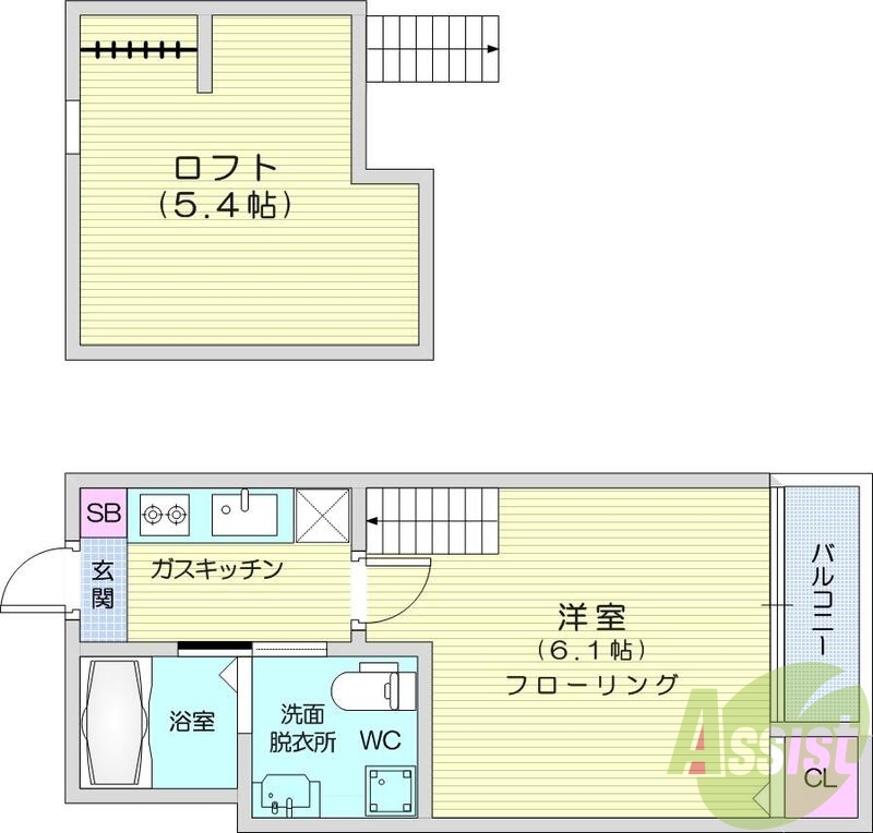 1K、エアコン、ウォシュレット、角部屋、バストイレ別