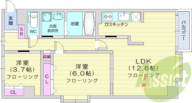 2ＬＤＫ、システムキッチン、オートロック、独立洗面