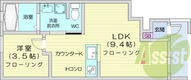 １LDK、バストイレ別、角部屋、独立洗面台、追焚機能