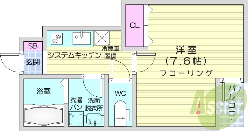1K、宅配ボックス、都市ガス、インターネット無料