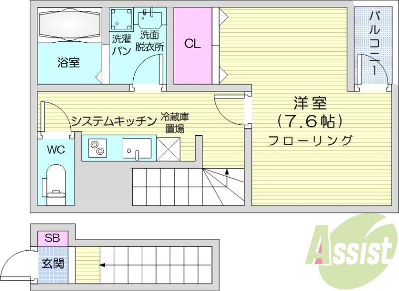 1K、宅配ボックス、都市ガス、インターネット無料