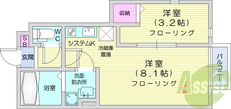1LDK、IH、浴室乾燥、追炊き、ネット無料、独立洗面台