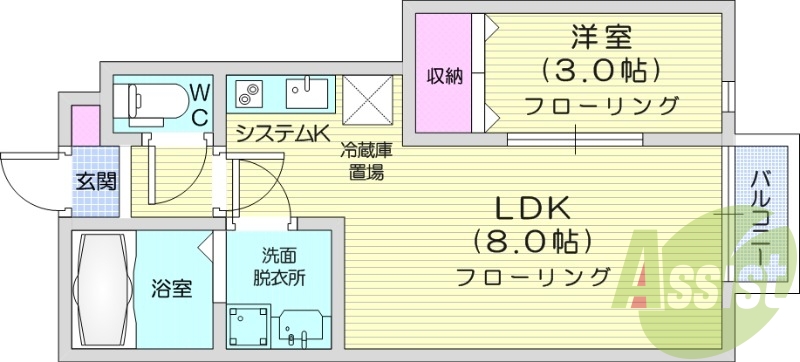 1LDK、IH、浴室乾燥、追炊き、ネット無料、独立洗面台