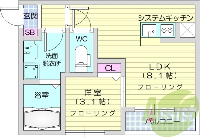 1LDK、エアコン、室内洗濯機置場、トイレ浴室別、収納