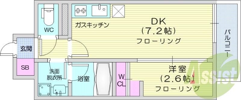 1DK、システムキッチン、浴室乾燥機、オートロック