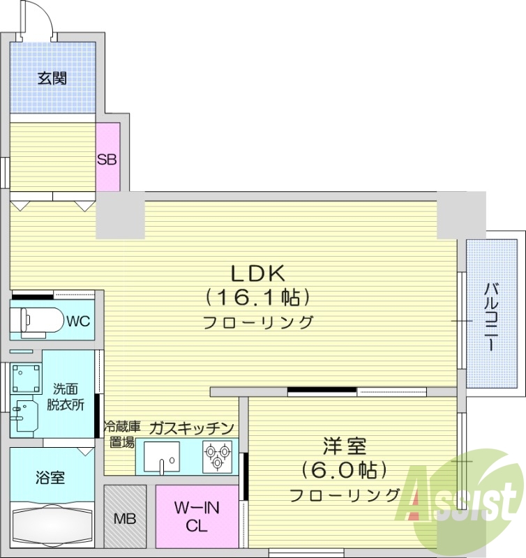 1LDK、インターネット無料、浴室乾燥機