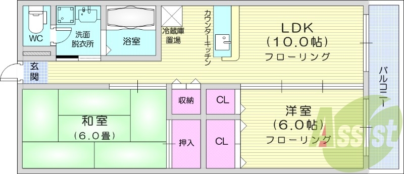 ２LDK、追い焚き機能、カウンターキッチン、独立洗面台