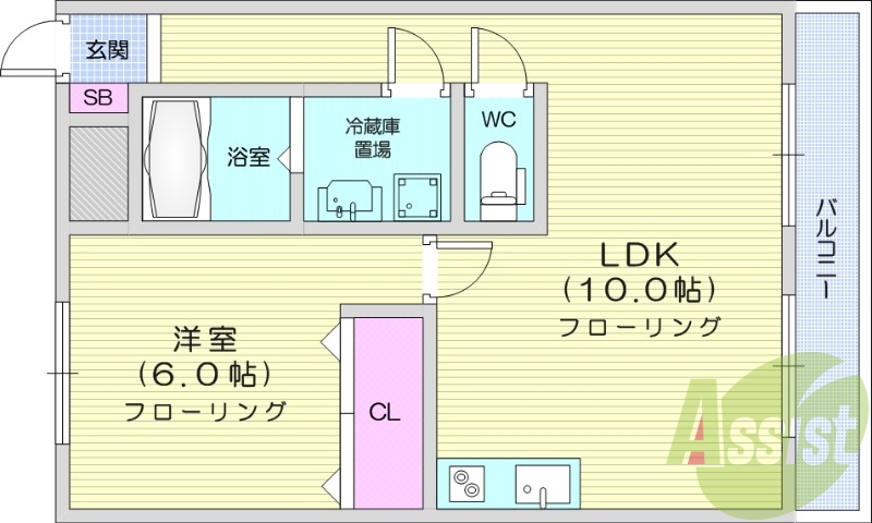 1LDK、IHコンロ、バルコニー、ペット相談可能