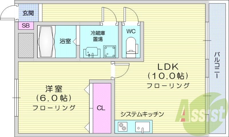 1LDK、バルコニー、西向き、ペット相談
