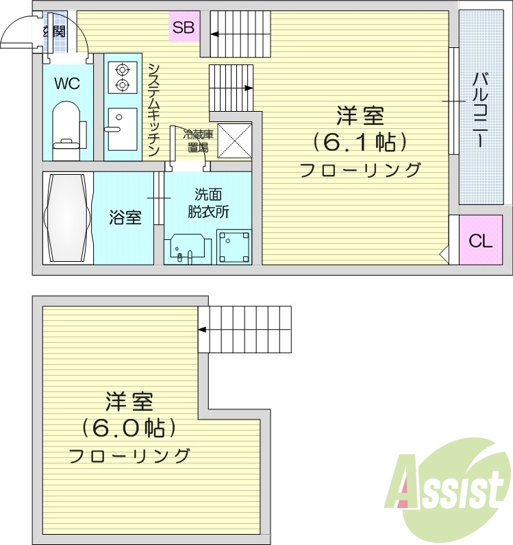 1K、ネット使用料無料、2口ガスコンロ、ロフト