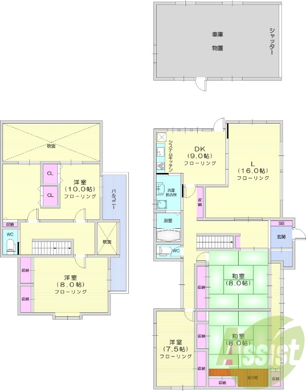 5LDK、戸建て、ガレージ、ペット飼育可能。