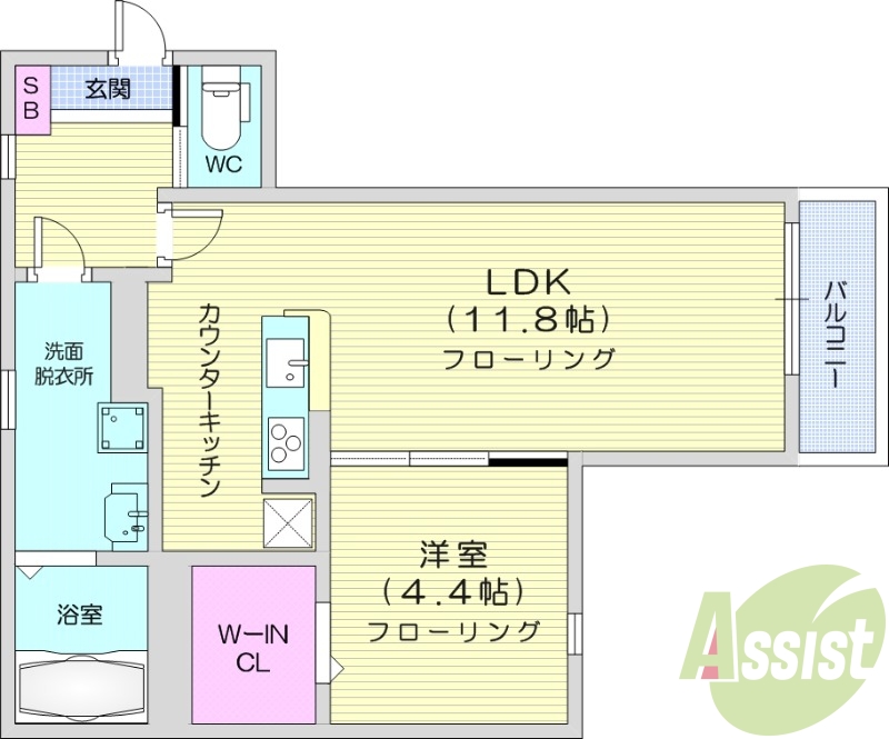 1LDK、IHクッキングヒーター、オートロック。
