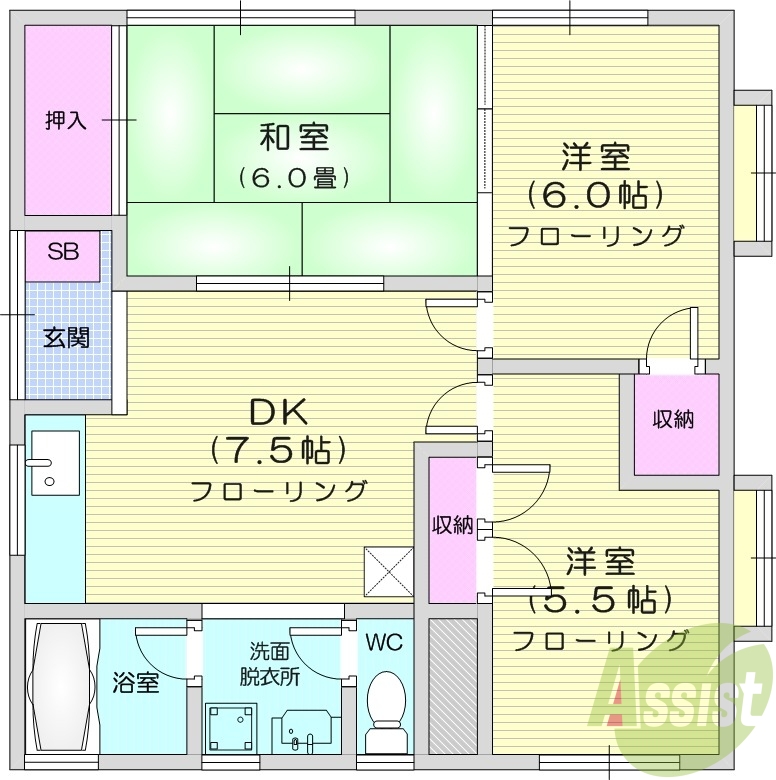 3DK、独立洗面台、光コンセントあり　　