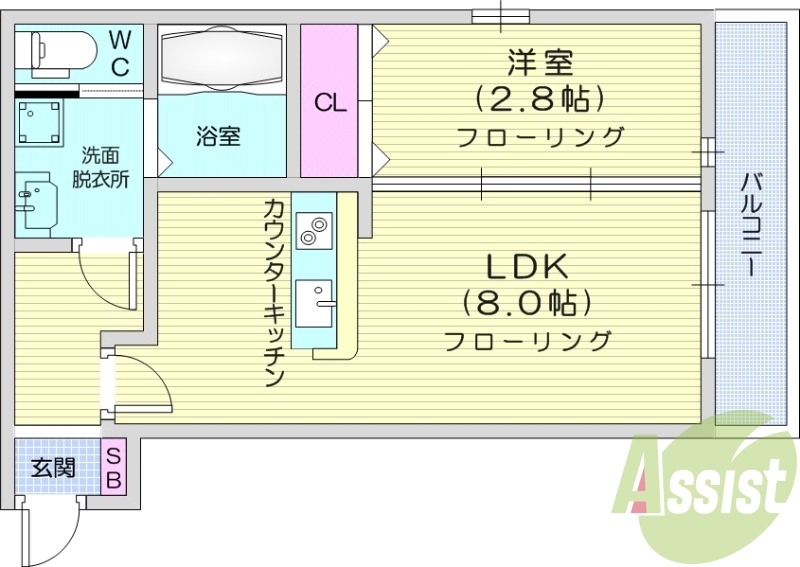 1LDK、エアコン、室内洗濯機置き場、トイレ浴室別、収納