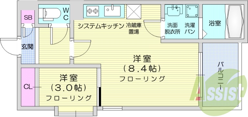 1LDK、浴室乾燥、追い焚き、独立洗面台、インターネット無料