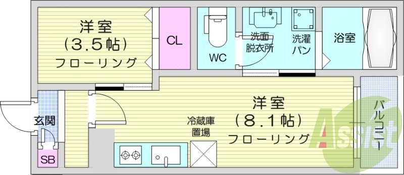 1LDK、浴室乾燥、追い焚き、独立洗面台、インターネット無料