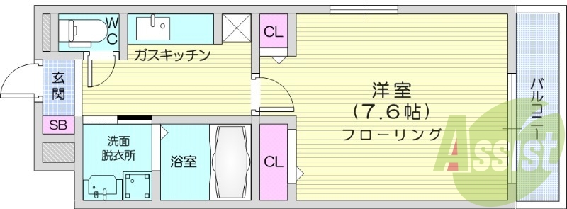 1K、エアコン、バストイレ別、ネット無料、都市ガス