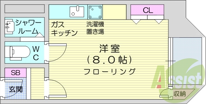 ワンルーム、シャワールーム、温水洗浄便座。