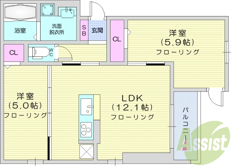 ２LDK、都市ガス、防犯カメラ、インターネット使用料無料