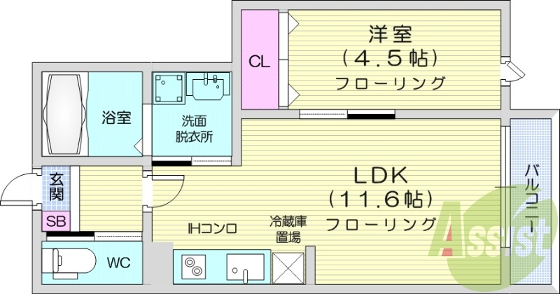 1LDK、インターネット無料、追い焚き機能。