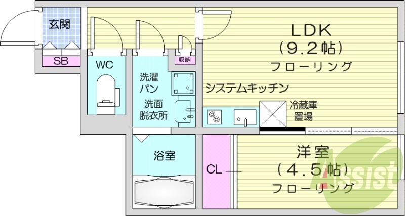 1LDK、独立洗面台、追い焚き、浴室乾燥