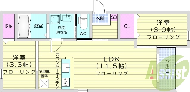 ２LDｋ、浴室乾燥機、温水洗浄便座、追い焚き、独立洗面台