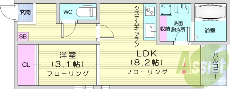 １LDＫ、浴室乾燥機、追い焚き、システムキッチン