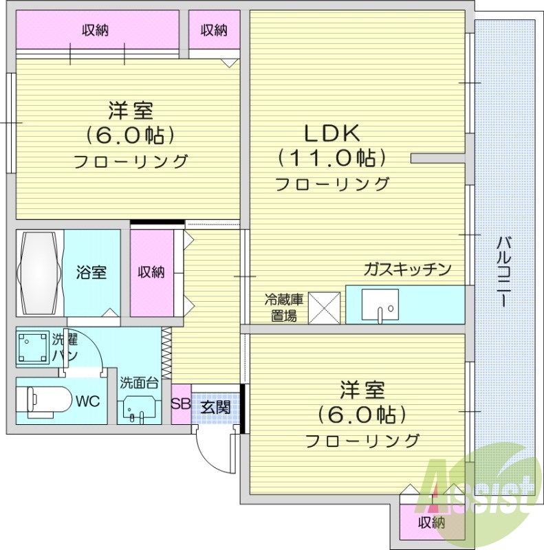 ２LDK、追い焚き、温水洗浄便座、都市ガス、フローリング