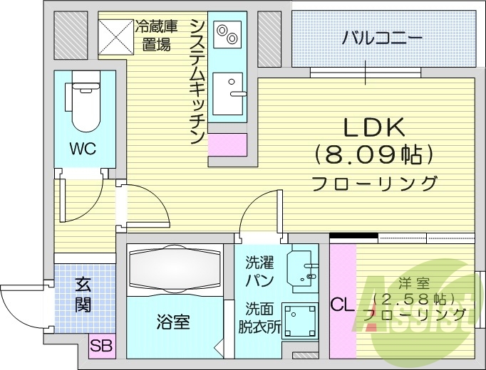 1LDK、都市ガス、ネット無料、追い焚き、浴室乾燥