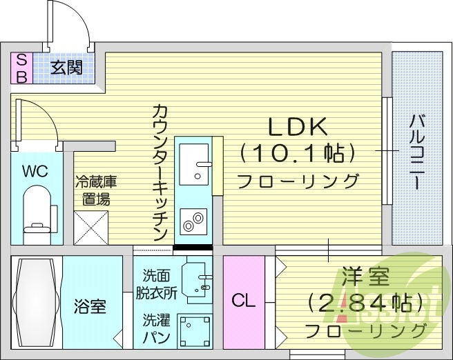 1LDK、都市ガス、ネット無料、エアコン、オートロック