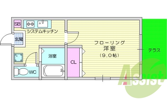 １K、角部屋、収納、セパレート、室内洗濯機置き場、洋室