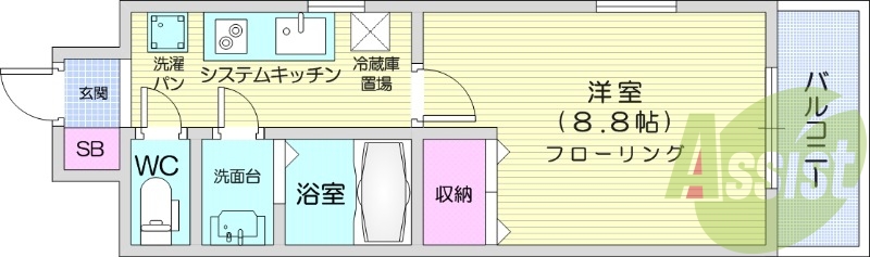 １K、エアコン、バストイレ別、シューズボックス