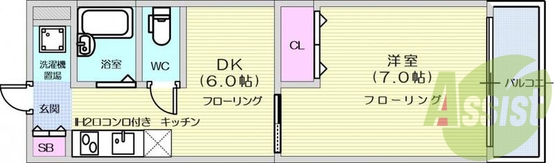 1DK、南向き、バス・トイレ別、IHクッキングヒーター、