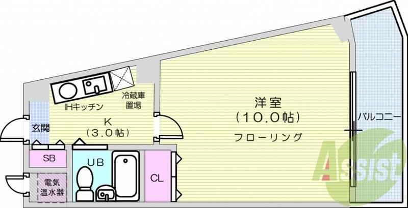1K洋室10帖・バストイレ別・室内洗濯機置き場・オール電化