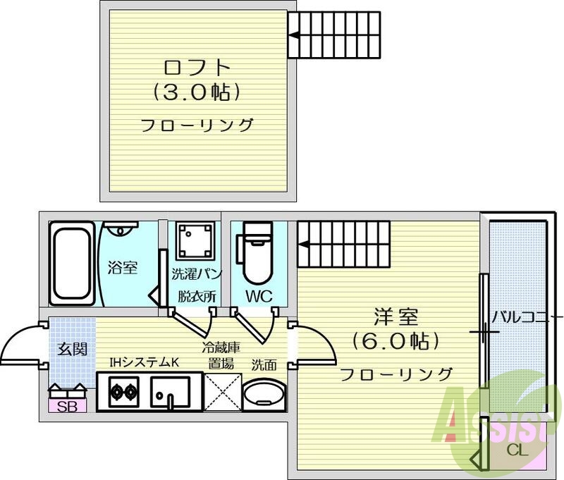 1Ｋ、ロフト、最上階、ＩＨクッキングヒーター、温水洗浄便座
