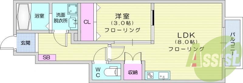 1LDK、クローゼット、浴室乾燥、追炊き、エアコン
