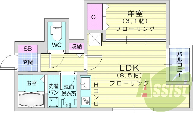 1LDK、インターネット無料、宅配ボックス、防犯カメラ