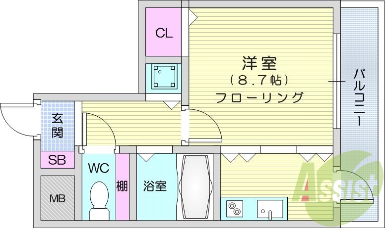 １R、浴室乾燥機、モニター付きインターホンつき。