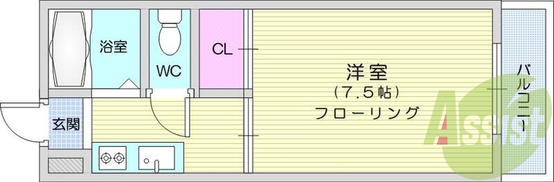 1K、ガスコンロ、フローリング、エアコン、ガスコンロ付き