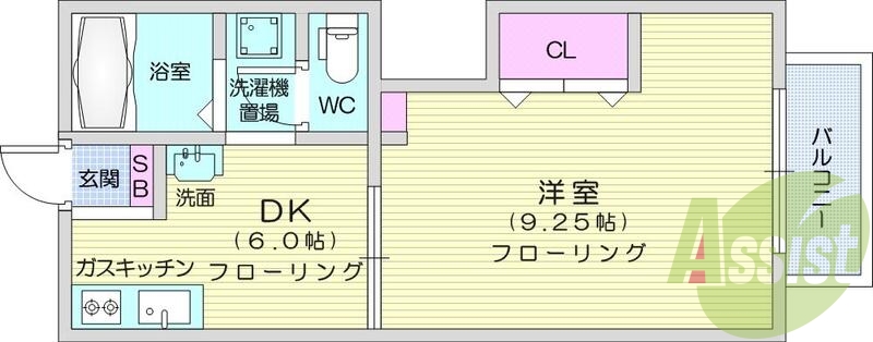 1DK,エアコン、室内洗濯機置場、クローゼット、トイレ浴室別
