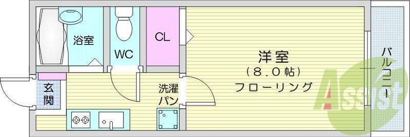 １Ｋ、バス・トイレ別、エアコン、都市ガス