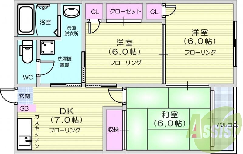 ３ＤＫ、角部屋、収納、独立洗面、セパレート、エアコン