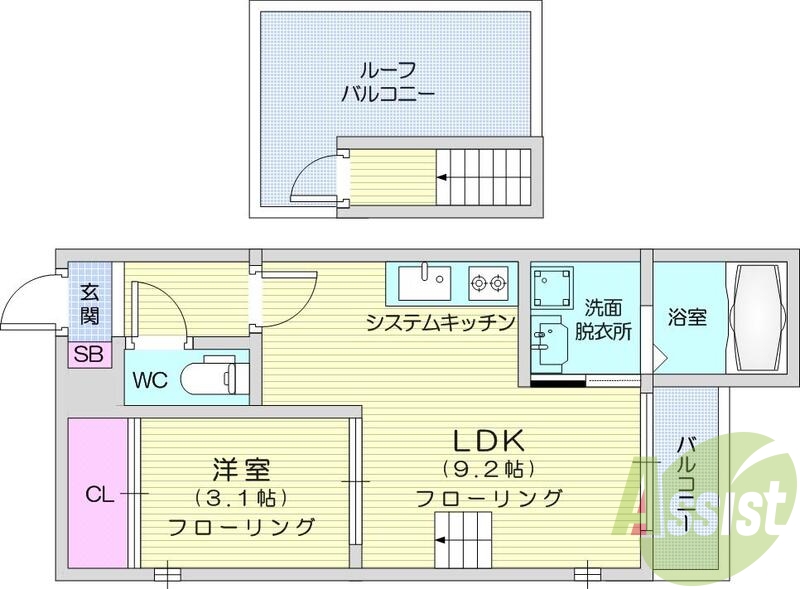 1LDK、エアコン、インターネット、オートロック、浴室乾燥機