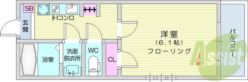 1K、クローゼット、IHコンロ、セパレート、独立洗面