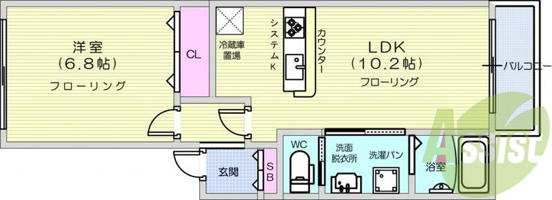 １LDK、追い焚き機能、エアコン、カウンターキッチン