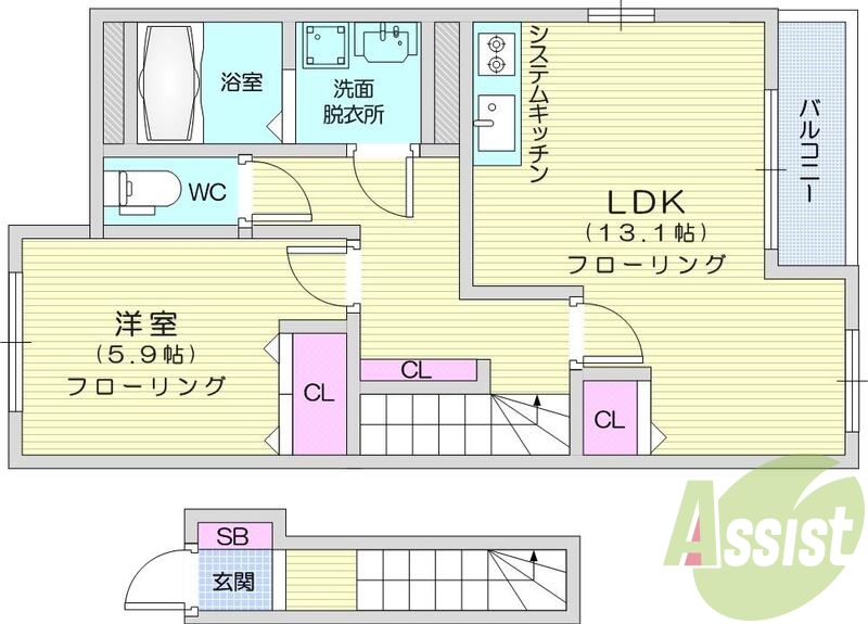1ＬＤＫ、浴室乾燥機、システムキッチン、モニタ付インターホン
